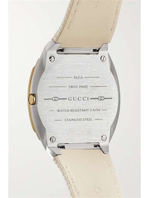 Gucci H Mm Textured Leather Gold Plated And Stainless Steel Watch