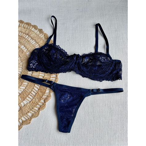Conjunto Calcinha Fio Dental De Renda Suti De Renda Sem Bojo Aro Lingerie Shopee Brasil