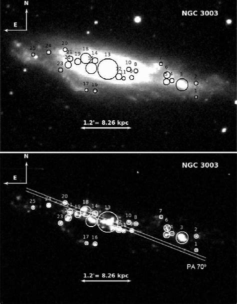 R band left and continuum subtracted H α right images of NGC 3003