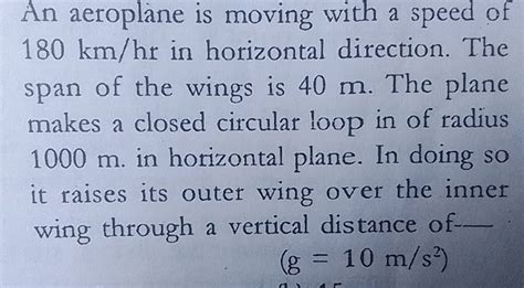 An Aeroplane Is Moving With A Speed Of Km Hr In Horizontal Direction