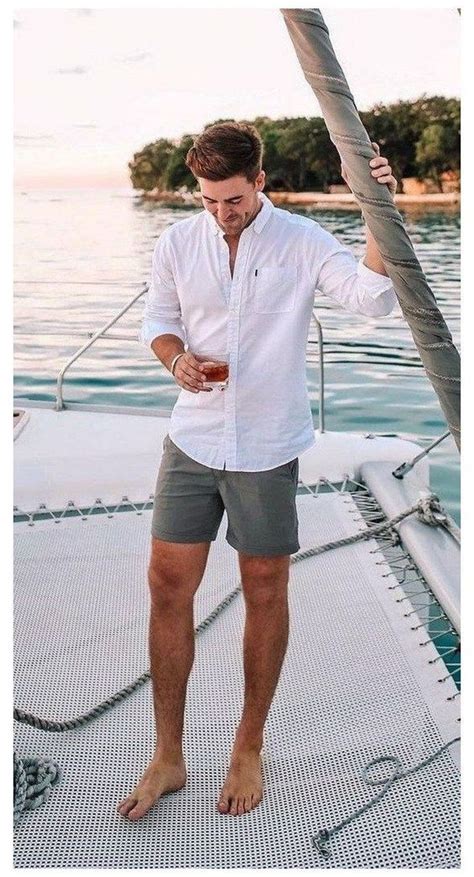 White Shirt Boating Fashion Wear With Grey Short Beach Outfits Men