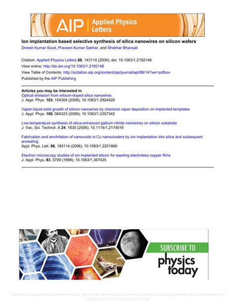 Pdf Ion Implantation Based Selective Synthesis Of Silica Nanowires On