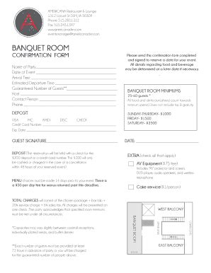 Fillable Online BANQUET ROOM CONF FORM AMERICANA Restaurant Fax Email