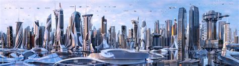 Future city skyline panorama 3D scene. Futuristic cityscape creative ...