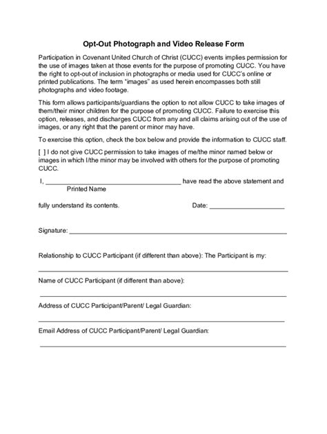 Fillable Online Opt Out Photograph And Video Release Form Fax Email