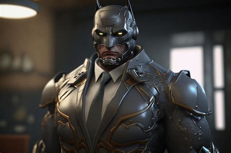 Premium AI Image | A batman suit stands in a dark room.