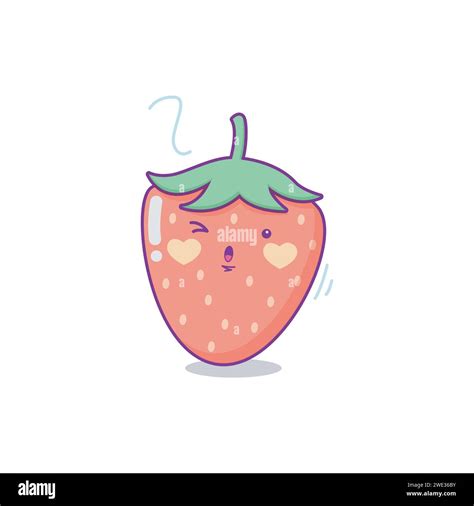 Cute Funny Strawberry Fruit Character Vector Hand Drawn Cartoon Kawaii