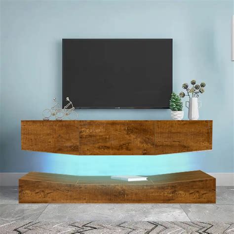 RUseeN Floating TV Stand with LED Light, Wall Mounted Floating TV Mount Entertainment Media ...