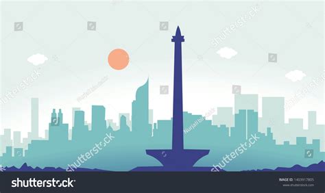 Monas Silhouette And Cityscape From Jakarta Royalty Free Stock Vector