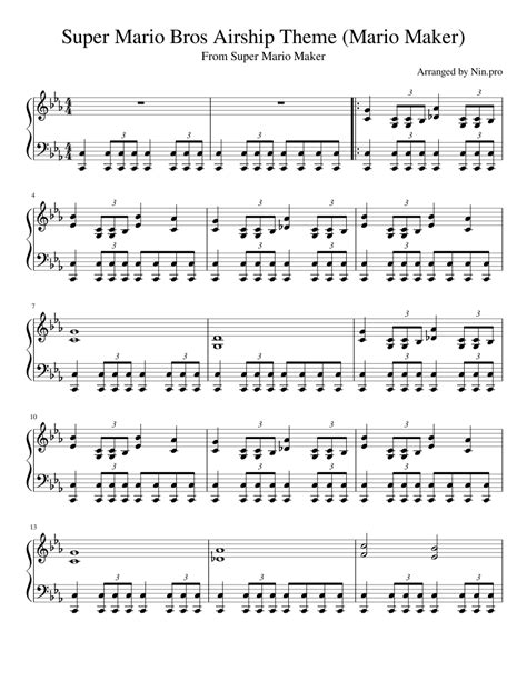 Super Mario Bros Airship Theme / Mario Maker Sheet music for Piano ...