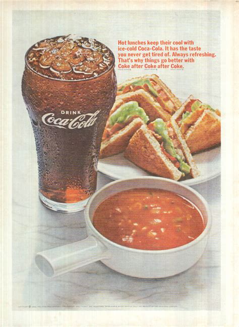 Hot Lunches Keep Their Cool Coca Cola Ad 1966 Soup And Club Sandwich Hr