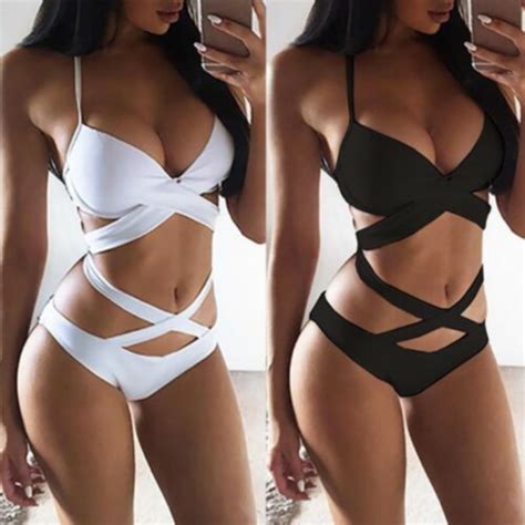 Women Push Up Bikini Set Bra Padded Swimwear Bandage Sexy Swimsuit Bathing Suit EBay