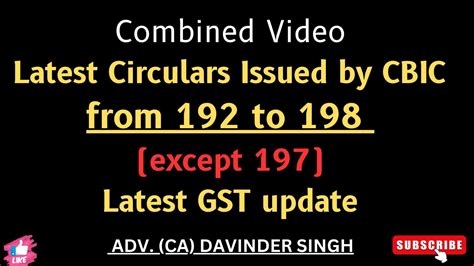 Combined Video Latest Circulars Issued By Cbic From 192 To 198 Except