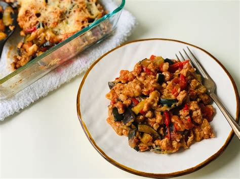 Gratinado de Soja Texturizada Calabacín y Pimientos Receta ekilu