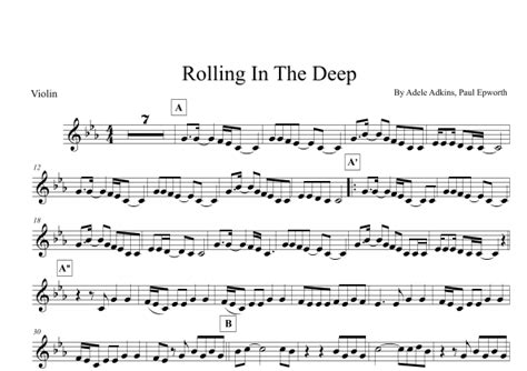 Rolling In The Deep Arr Leo Silva By Adele Sheet Music For Violin Solo At Sheet Music Direct