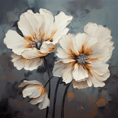 Premium AI Image | White Poppy Oil Painting On Dark Grey Background