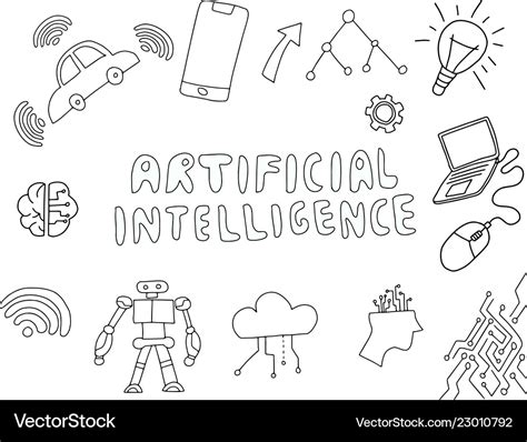 Ai Künstliche Intelligenz Doodle Mit Technologie Vektorbild