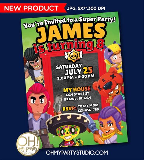 brawl stars OH MY PARTY STUDIO Tarjetas de cumpleaños Fiesta