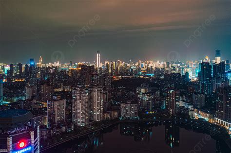 Arquitectura De La Ciudad De Wuhan Noche Ciudad Vista Nocturna Edificio