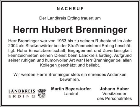 Traueranzeigen Von Hubert Brenninger Trauer Merkur De