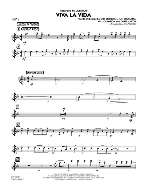 Viva La Vida Flute By John Berry Sheet Music For Jazz Ensemble At