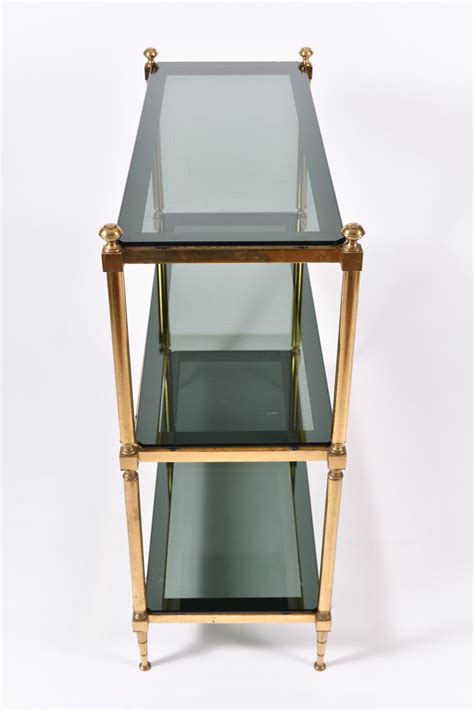 1950s Brass And Smoked Glass Top Console Table Or Etagere At 1stdibs