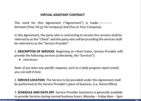 Virtual Assistant Agreement Virtual Assistant Contract Etsy Uk