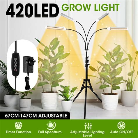 Led Grow Light Indoor Plants Full Spectrum Growing Lamp 420leds 200w 4 Heads Auto Timer