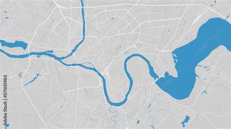 River Neman map, Kaunas city, Lithuania. Watercourse, water flow, blue ...
