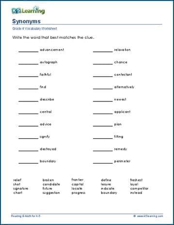 Synonyms worksheets | K5 Learning