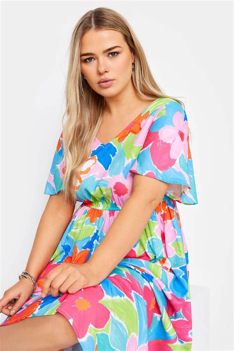 Yours Plus Size Blue Floral Print Bow Back Midaxi Dress Yours Clothing