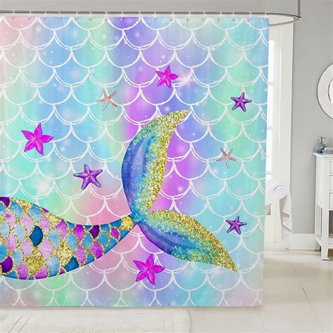 Rainbow Mermaid Bathroom Shower Curtain Sets Mermaid Tail Shower