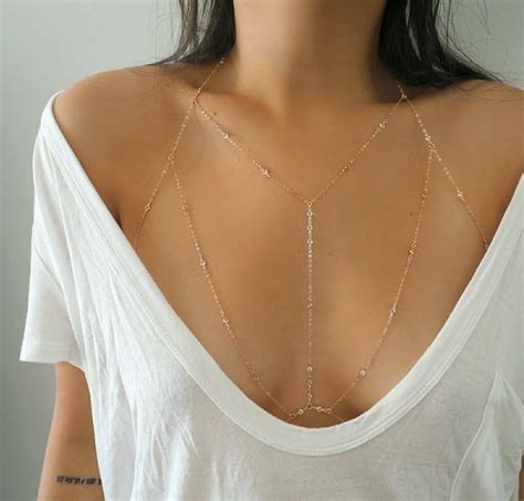 14k ROSE GOLD Filled CZ Diamonds T Row Dainty Chain Bralette Etsy