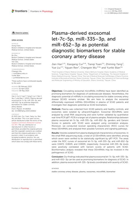 Pdf Plasma Derived Exosomal Let C P Mir P And Mir P As