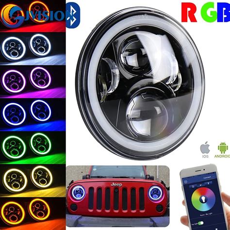 7 INCH Round Headlight With RGB Halo Ring 7 60W DRL Headlamp Flashing