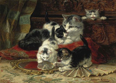 A Mother With Her Kittens Watched Over By A Terrier By Henri Tte Ronner