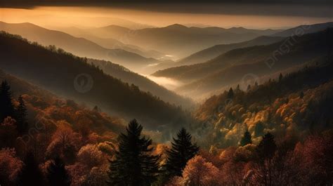 Sunrise Or Sunset Photo Of A Mountain Valley In Autumn Background ...