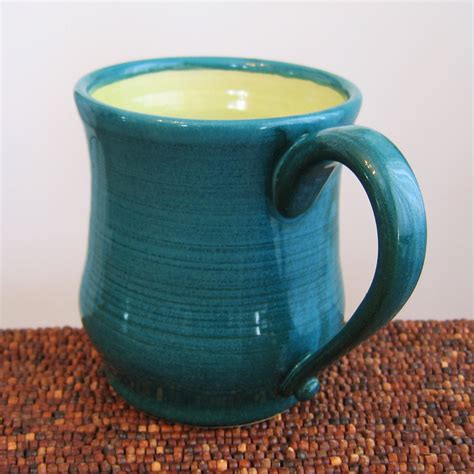 Large Pottery Coffee Mug Oz Stoneware Cup In Lime And