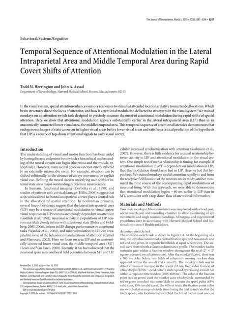 Pdf Temporal Sequence Of Attentional Modulation In The Lateral