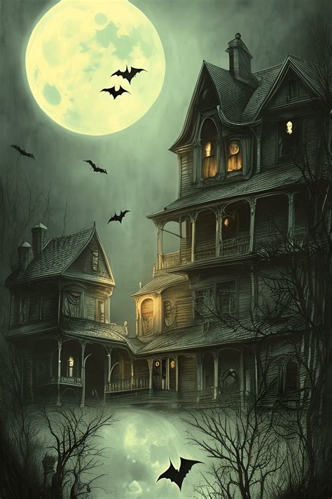 8k Creepy Halloween Background With Haunted House · Creative Fabrica