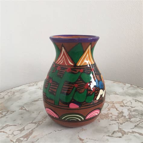 Vintage Mexican Style Colorful Ceramic Vase Etsy Colorful Ceramics