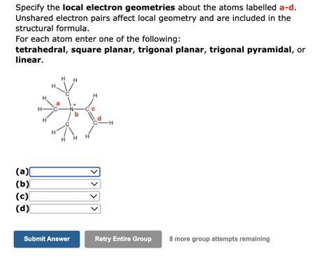 Solved Specify The Local Electron Geometries About The Atoms Chegg