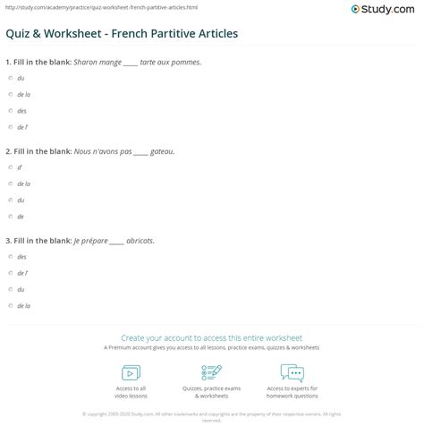 Quiz And Worksheet French Partitive Articles