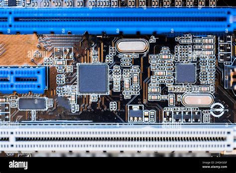 Pc Motherboard With Chips Transistors And Microprocessors Stock Photo