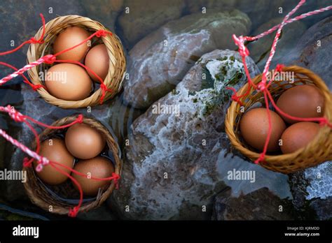 Three Baskets Of Eggs Boiled In Hot Springs Chiang Mai Thailand Stock Photo Alamy