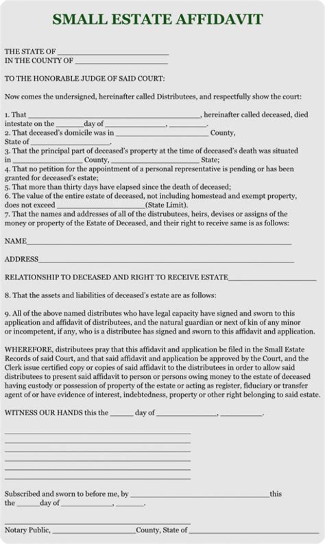 Free Small Estate Affidavit Form Small Estate Affidavit Form