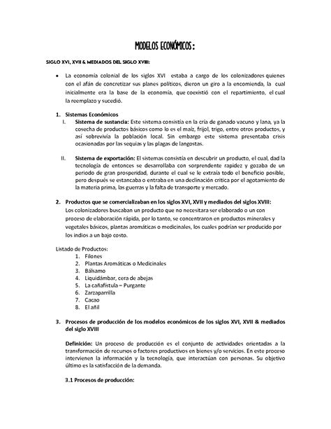 SOLUTION Modelos Econ Micos Siglo Xvi Xvii Mediados Del Siglo Xviii