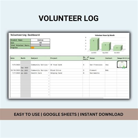 Volunteer Log Sign Up Spreadsheet Volunteering Planner Record Hours