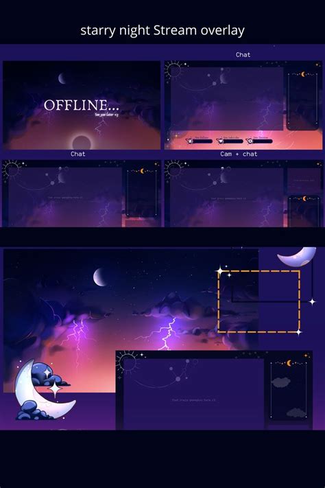 Cute Animated Starry Night Overlay Pack For Twitch Lightning Etsy UK