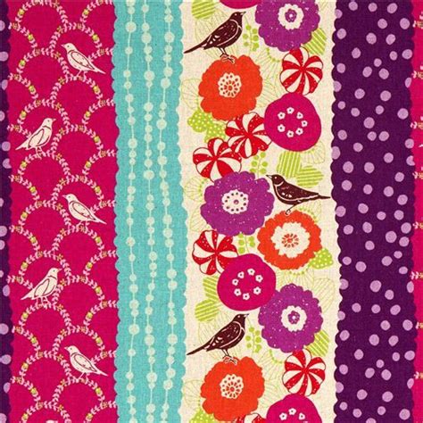 Echino Canvas Fabric Birds Stripes Pink From Japan 1 Kokka Fabric